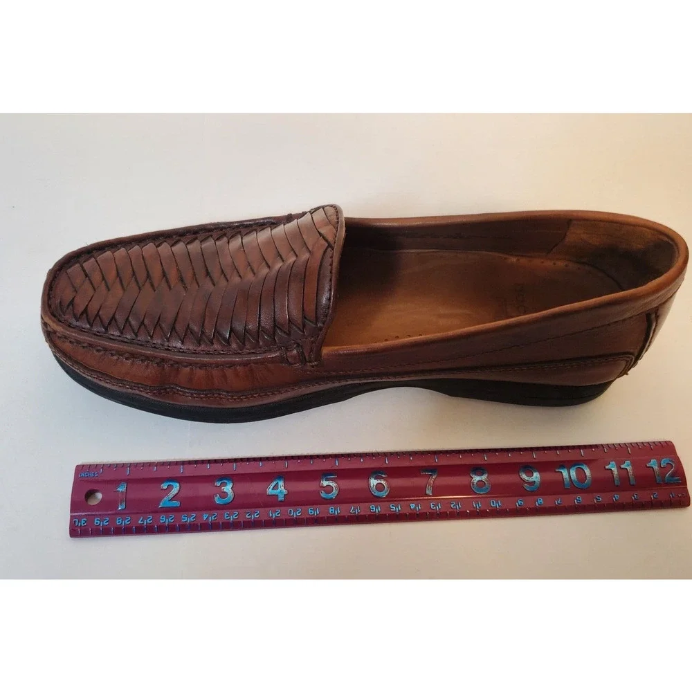 Dockers Mens SZ 12 D Brown Leather Loafers Woven Toebox Brazil 90-7358